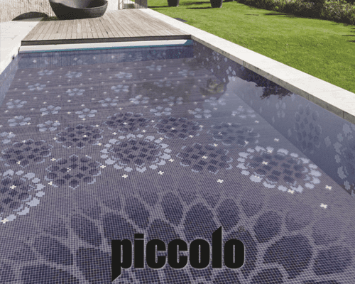 Chick looking swimming pool with white borders, showcasing Piccolo swimming pool tiles.